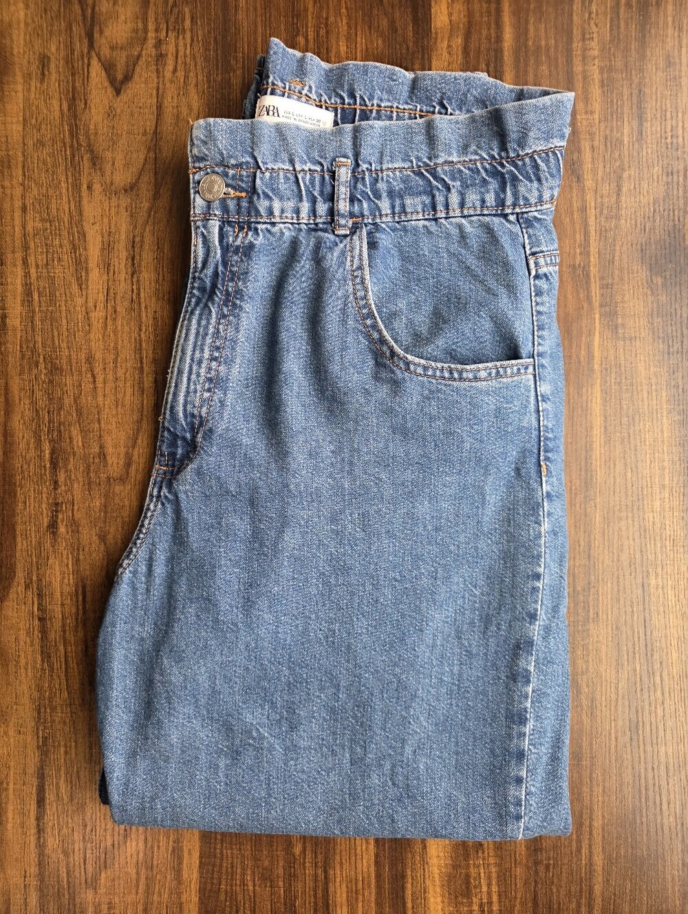 Zara Indigo High-Rise Paperbag  Relaxed Taper Jeans